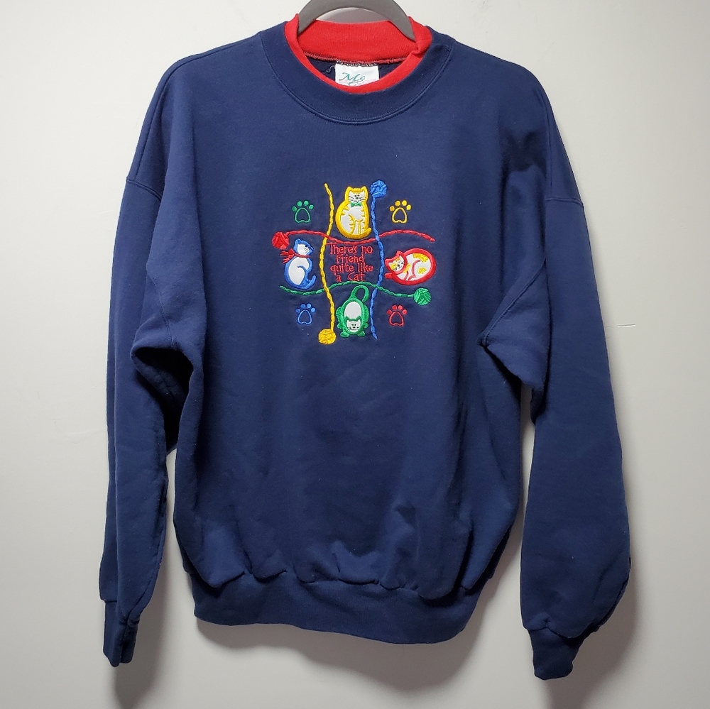 Vintage There's No Friend Like a Cat Sweatshirt XL Layered Collar Grandmacore